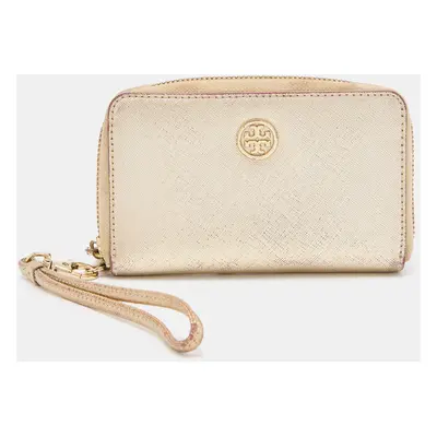 Tory Burch Gold Leather Zip Around Wristlet Wallet