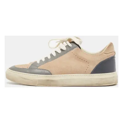 Brunello Cucinelli Beige/Grey Leather and Suede Lace Up Sneakers Size