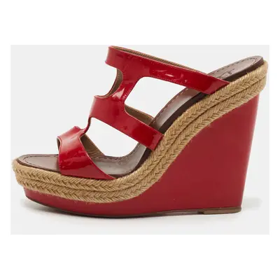 Christian Louboutin Red Patent Bilbao Wedge Espadrilles Sandals Size