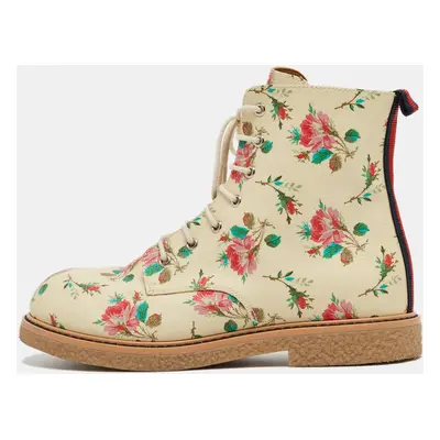 Gucci Multicolor Rose Print Supreme Canvas Ankle Boots Size