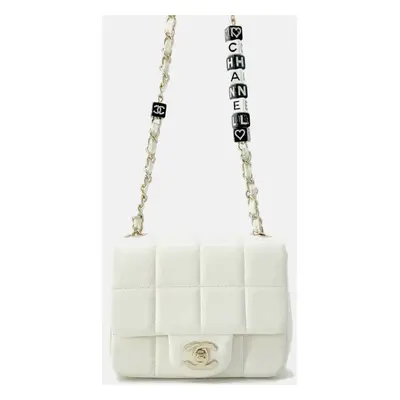 Chanel White Lambskin Chocolate Bar Mini Flap Chain Shoulder Bag