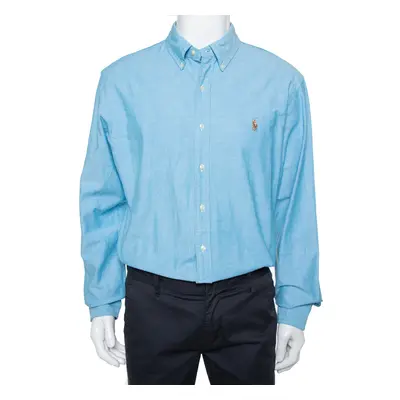 Ralph Lauren Blue Cotton Button Front Slim Fit Oxford Shirt