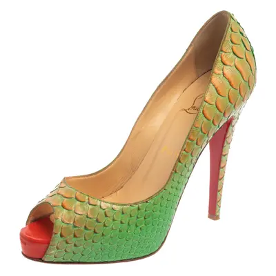 Christian Louboutin Green/Orange Python Very Prive Peep Toe Pumps Size