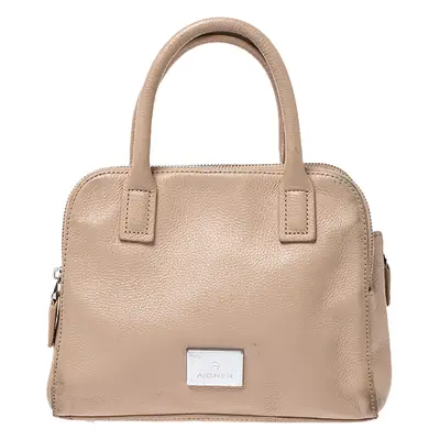 Aigner Beige Leather Double Zip Top Handle Bag