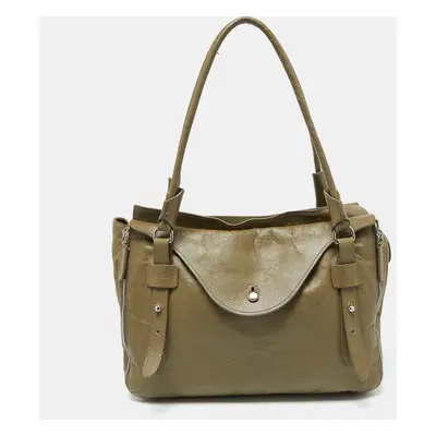 Furla Green Leather Top Zip Tote