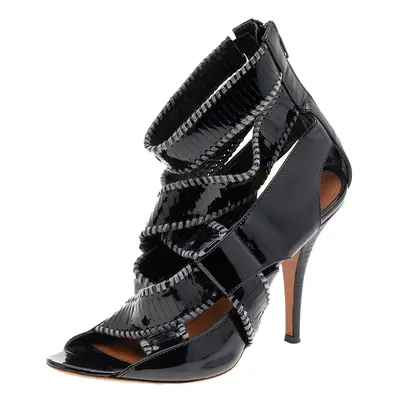 Givenchy Black Patent Leather Ankle Cuff Zipper Sandals Size