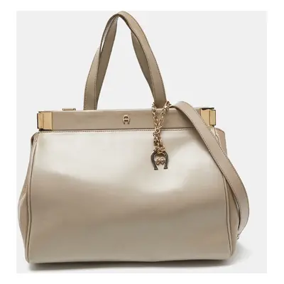 Aigner Beige Leather Frame Tote