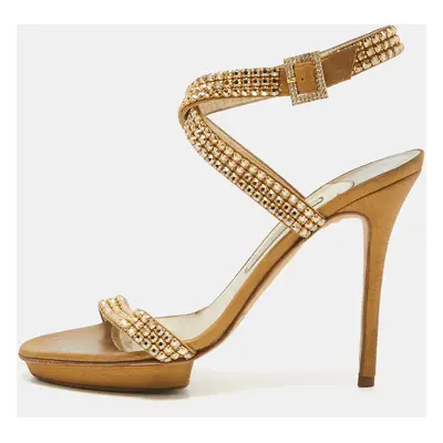 Gina Gold Crystal Embellished Suede Ankle Wrap Sandals Size