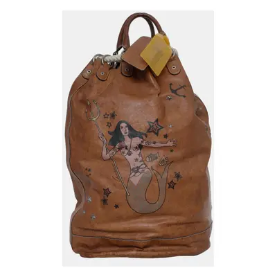 Gucci Mermaid Printed Drawstring Leather Backpack