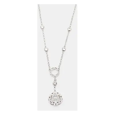 Aigner Silver Tone Chain Link Crystal Pendant Necklace