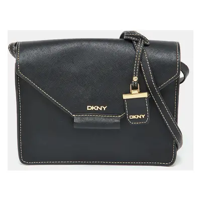 DKNY Black Leather Envelope Flap Shoulder Bag