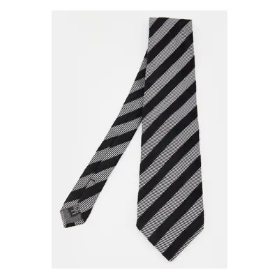 Gianfranco Ferre Grey & Black Diagonal Striped Jacquard Tie