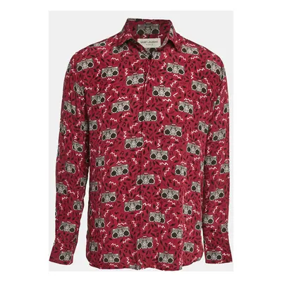 Saint Laurent Paris Red Printed Silk Long Sleeve Shirt