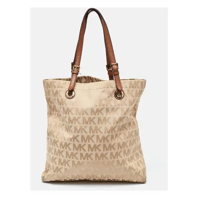 MICHAEL Michael Kors Beige/Brown Signature Canvas and Leather North South Tote