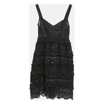 Dolce & Gabbana Black Jersey and Crepe Ruffled Mini Dress