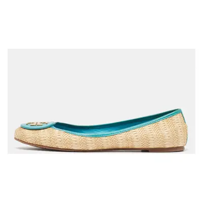 Tory Burch Beige/Blue Raffia and Leather Ballet Flats Size 41.5