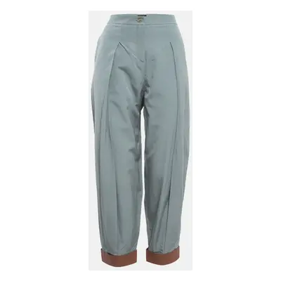 Emporio Armani Grey Leather Trim Crepe High Waist Pants