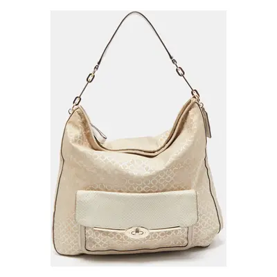 Coach Cream Op Art Fabric and Leather Madison Hobo