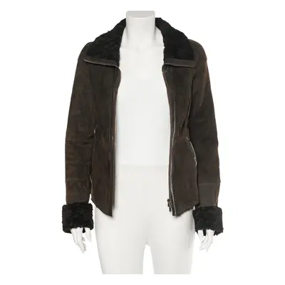 Emporio Armani Brown Fur Collar Detail Zip Front Jacket