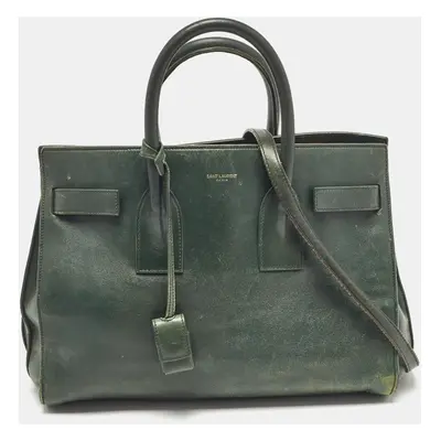 Saint Laurent Green Leather Classic Sac De Jour Tote