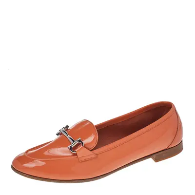 Salvatore Ferragamo Orange Patent Leather Funes Gancio Bit Loafers Size 40.5