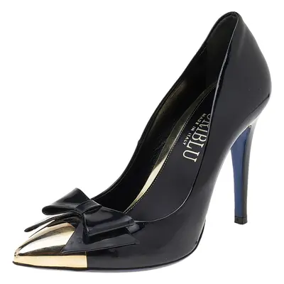 Loriblu Black Patent Leather Pointed Metal Cap Toe Pumps Size