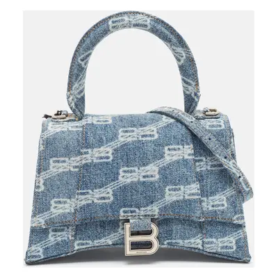 Balenciaga Light Blue BB Monogram Denim Small Hourglass Top Handle Bag