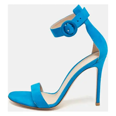 Gianvito Rossi Blue Suede Portofino Ankle Strap Sandals Size