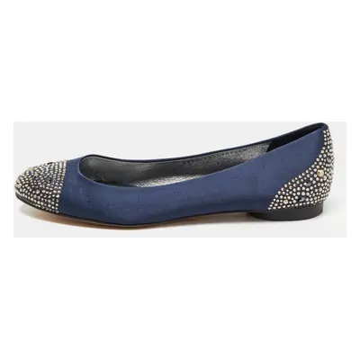 Gina Navy Blue Satin Crystal Embellished Ballet Flats Size 39.5