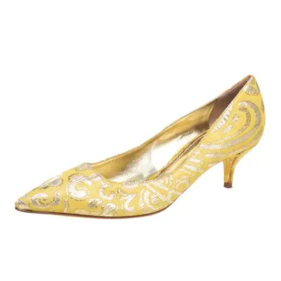 Dolce & Gabbana Yellow Brocade Fabric Pointed Toe Pumps Size