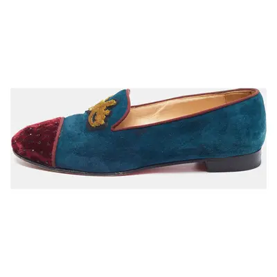 Christian Louboutin Two Tone Suede And Velvet I Love My Loubies Smoking Slippers Size