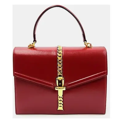 Gucci Red Leather Sylvie Top Handle Bag