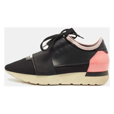 Balenciaga Black/Pink Leather and Mesh Race Runner Sneakers Size