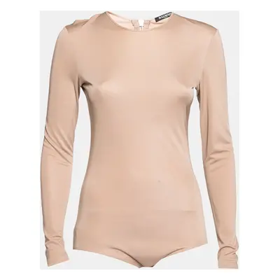 Balmain Nude Stretch Knit Long Sleeve Bodysuit