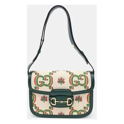 Gucci Ivory/Green 100th Anniversary Horsebit Shoulder Bag