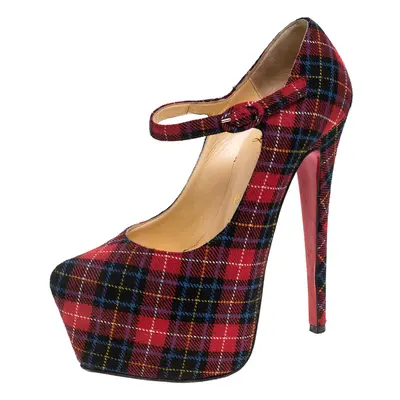 Christian Louboutin Multicolor Wool Blend Check Daffodils Mary Jane Platform Pumps Size