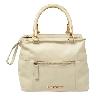 Emporio Armani Pale Green Leather Double Zip Tote