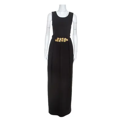 Tory Burch Black Embellished Crepe Criss Cross Back Sleeveless Gown