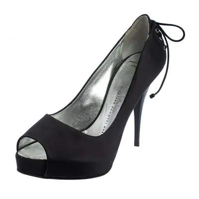 Giuseppe Zanotti Black Satin Peep Toe Knot Detailed Pumps Size 36.5