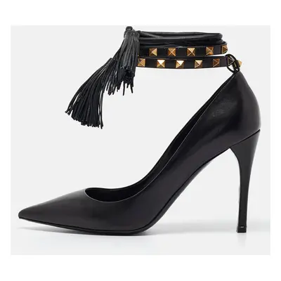 Valentino Black Leather Rockstud Ankle Wrap Pumps Size