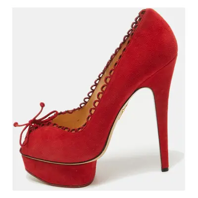 Charlotte Olympia Red Suede Platform Pumps Size 40.5