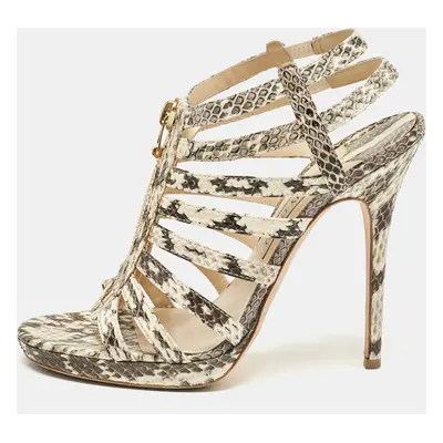 Jimmy Choo Beige Snakeskin Glenys Gladiator Platform Sandals Size