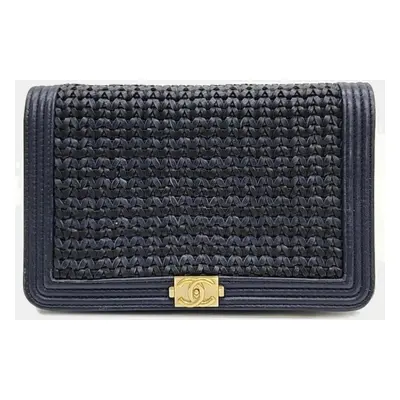 Chanel Blue/Gold Woven Leather New Boy Wallet On Chain