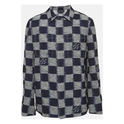 Louis Vuitton Navy Blue Checkered Patterned Wool Shirt