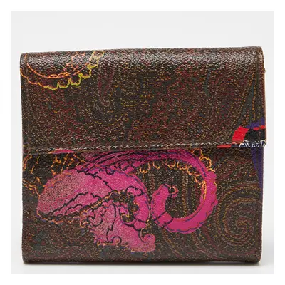 Etro Multicolor Paisley Printed Coated Canvas Compact Wallet