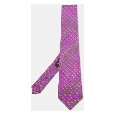 Etro Purple Logo Print Silk Tie