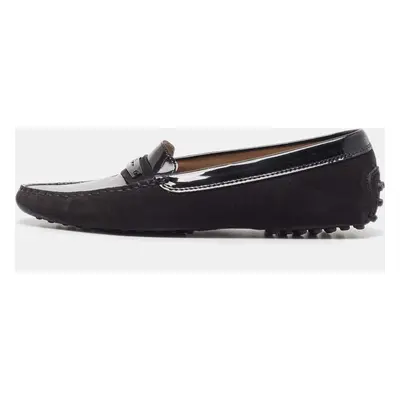 Tod's Black Suede and Patent Leather Loafers Size 36.5