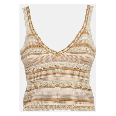 Alice + Olivia Gold/Natural Patterned Lurex and Cotton Knit Crop Top