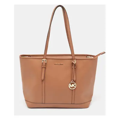 Michael Kors Brown Saffiano Leather Jet Set Travel Tote