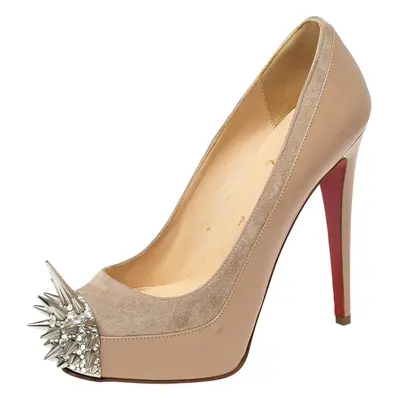 Christian Louboutin Beige Patent Leather and Suede Asteroid Spike Toe Pumps Size